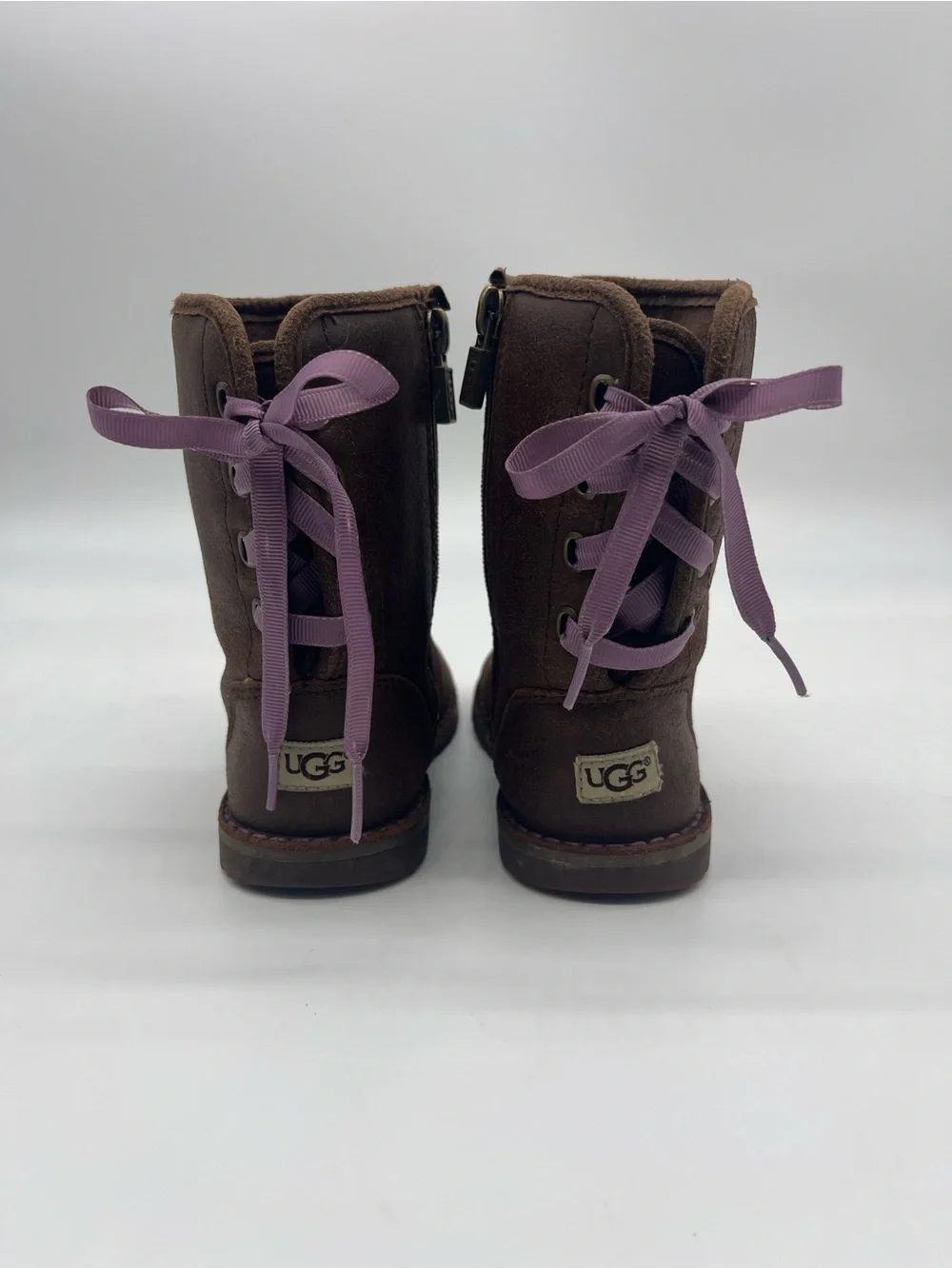 UGG Brown Suede Kids side zip lace up leather Boots
